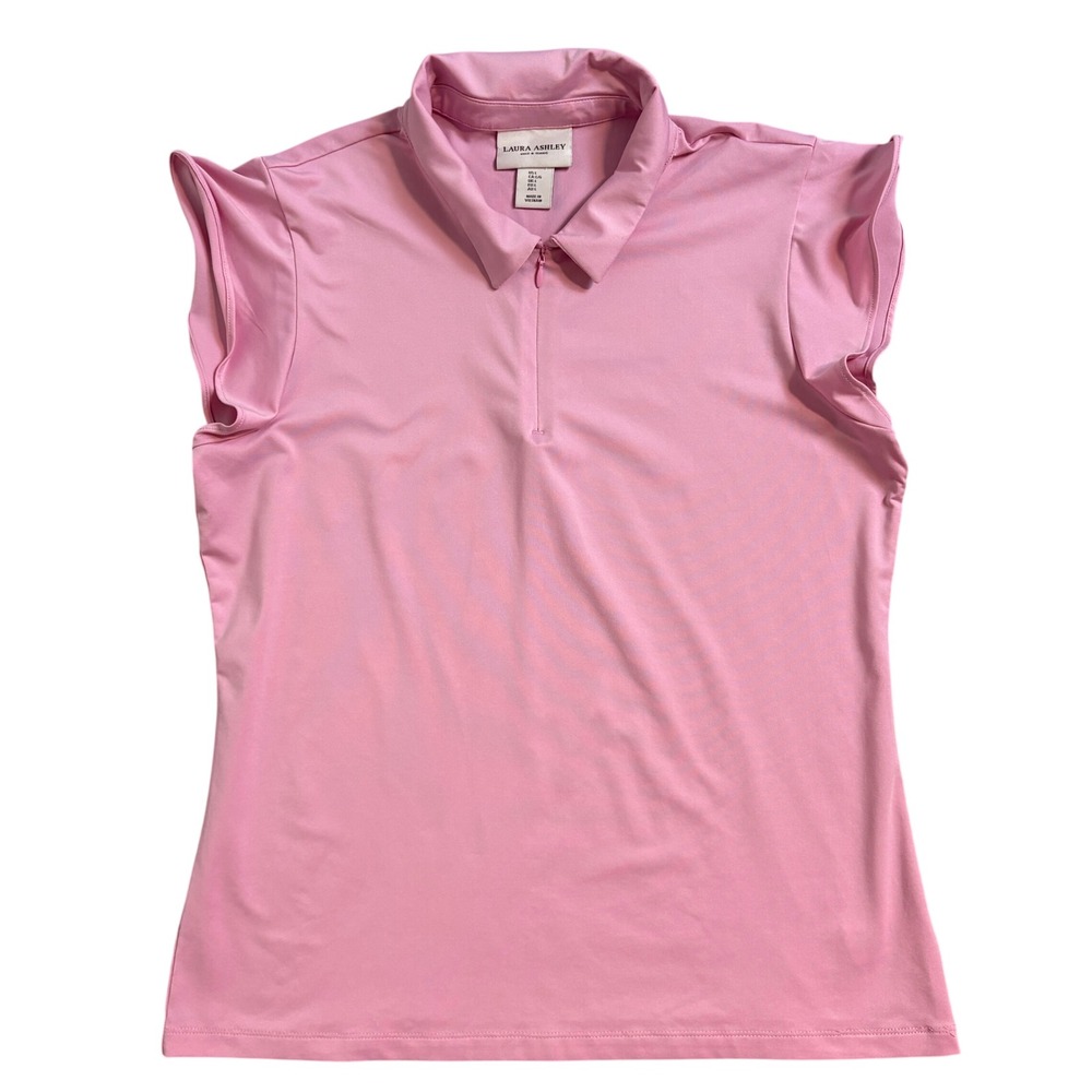 Laura Ashley Golf & Tennis Pink Flutter Sleeve Quarter Zip Polo Top Womens Large
